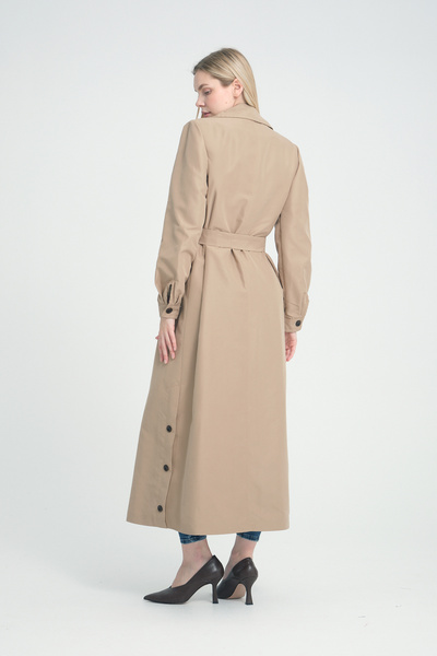 Soydan Güner Su Geçirmez Kırışmaz Tam Boy Trençkot Vizon (138 CM) 3810