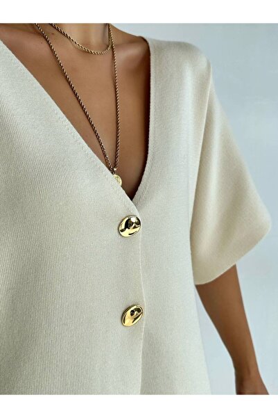 Liora Ecru Women's Cardigan - Short Sleeve and Gold Buttons