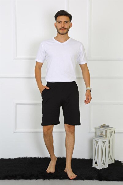 Mestore Moda Çizgi Men's Cotton Black Shorts 27484