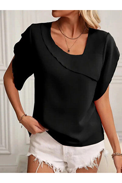 buğrahayalin Women's Short Sleeve Collar and Sleeve Detail Jesica Blouse