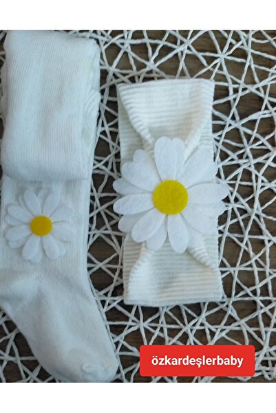 ÖZKARDEŞLER BABY Set de 2 șosete și bandana cu margarete pentru bebeluși și c...