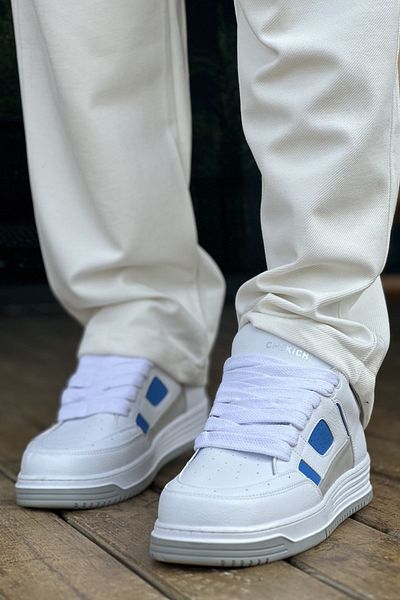 Paolo Zaccardi P2410 Avax pantofi pentru bărbați - talpă ortopedică, piele casual, alb/albastru CBT