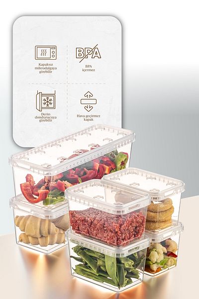 Vienev Clear 6-Block Refrigerator and Deep Freezer Leak-Proof Storage Set - 1.4 Lt/0.7 Lt