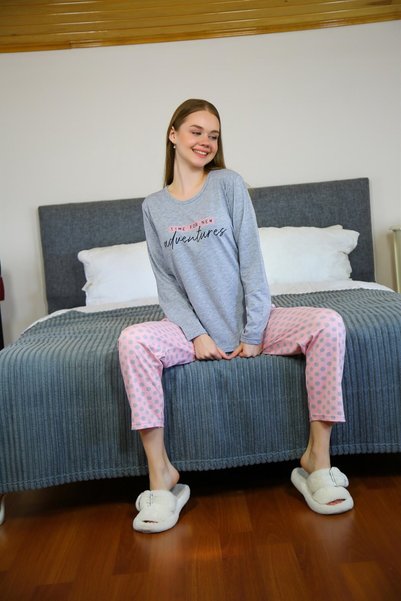 METKAR Moda Line Women's Combed Cotton Long Sleeve Pajama Set 4118