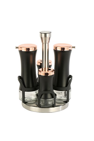 Vitale Black Rose - Salad and Pepper Pot Sauce Set with Rotating Stand