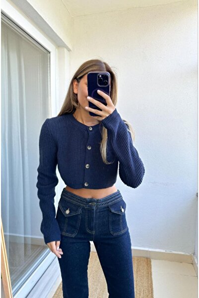 Mydaybutik Düğmeli Crop Hırka
