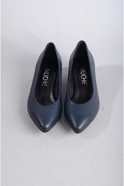 SEÇ KUNDURA SEÇ 801 HAKİKİ DERİ TOPUKLU AYAKKABI (4cm) LACİVERT