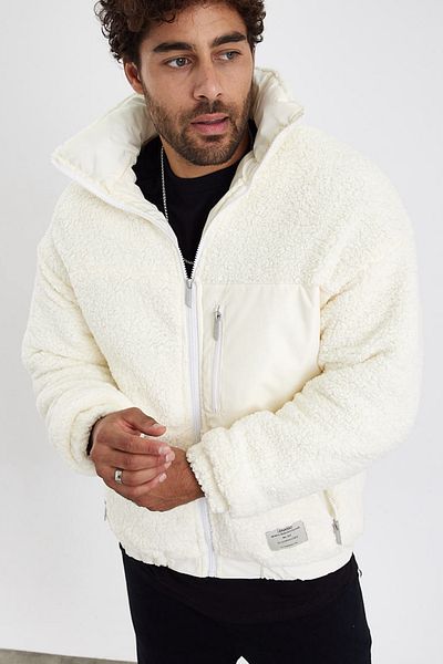 MADZEYMODA Ανδρικό βελούδινο παλτό εκρού με επένδυση Mz86060