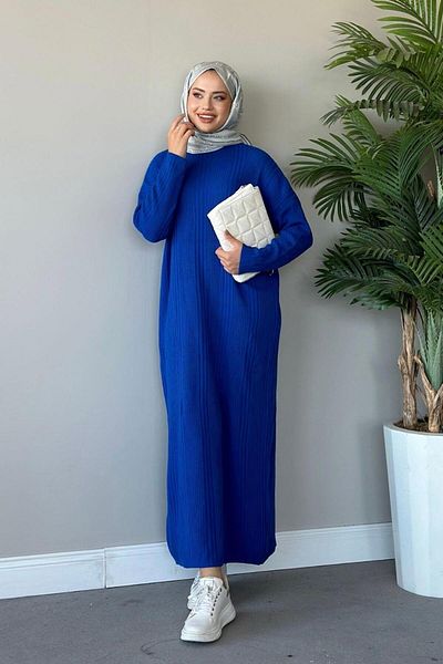 Şule Giyim Rochie din tricot cu nervuri Saks