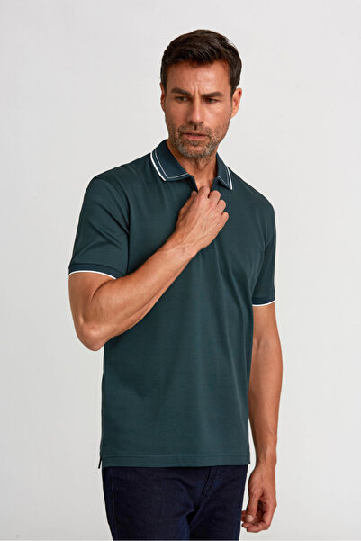 Bisse Zippered Pique Polo Neck Dark Green Men's T-Shirt