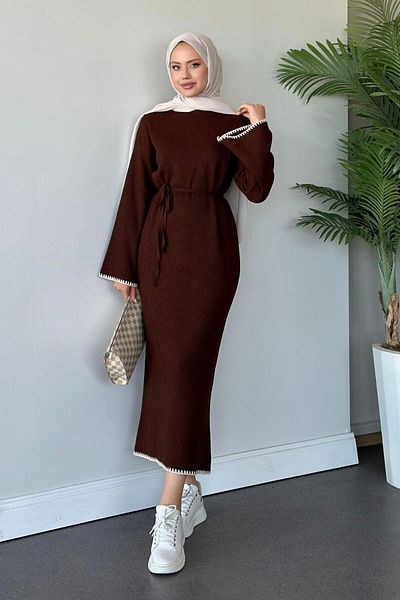 Şule Giyim Zeynep Knitwear Φόρεμα Καφέ