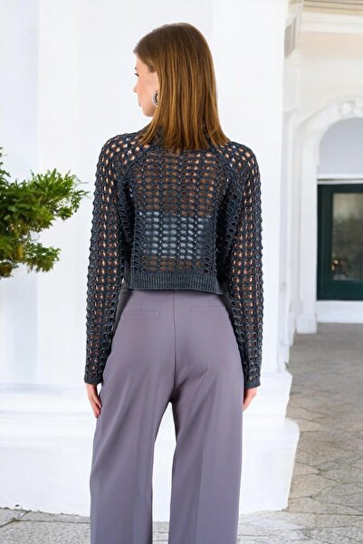 Ravencia Жіночий сезонний ажурний трикотажний кроп-светр