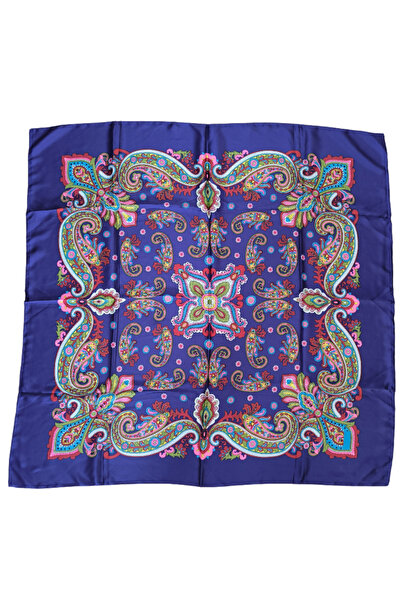 TikiTonki Bohem Etnik Desenli Saten Mor Eşarp - 90x90