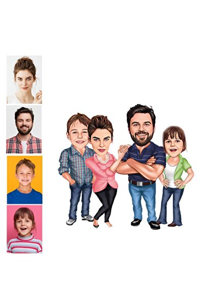 wonderlike Karikatürlü 4 Kişi Ahşap Araba Dikiz Ayna Süsü - Çift Taraflı İsim...