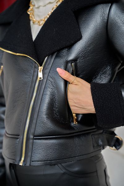 ASEDE Jachetă din piele premium moale, cu fermoar, cu rever lat