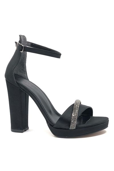 Kocamanlar Ayakkabı Feles Stripe Stone Detailed Single Band Platform 11 cm Heeled Women's Shoes BLACK