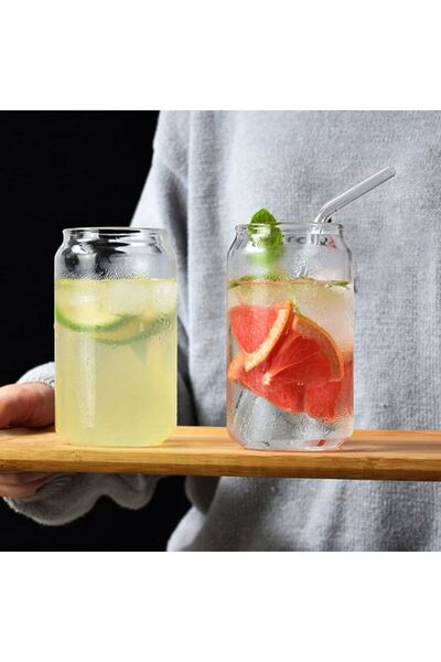 TARIK HOME علبة كولا سعة 340 مل - طقم زجاج مكون من قطعتين مع مصاصة زجاجية