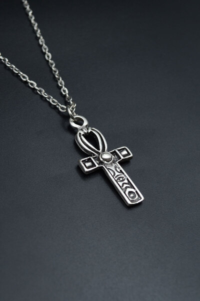 Had Safha Ankh Anahtarı - Nil'in Anahtarı Gümüş Kaplama Unisex Düz Zincir Kol...