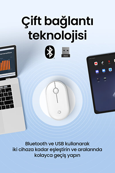 Daxi MX300 Mobile Pro Sessiz Kablosuz Mouse Bluetooth ve 2.4GHz Wireless Bağlantı