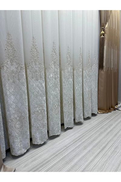 NİVEMESHOME Nivemeshome 2843 - 1/3 Close Pleated Lal Gold Tulle Curtain