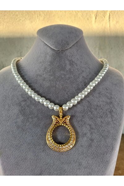 Arjew Çeyrek Altın Takılan Lale Çerçeveli Inci Kolye