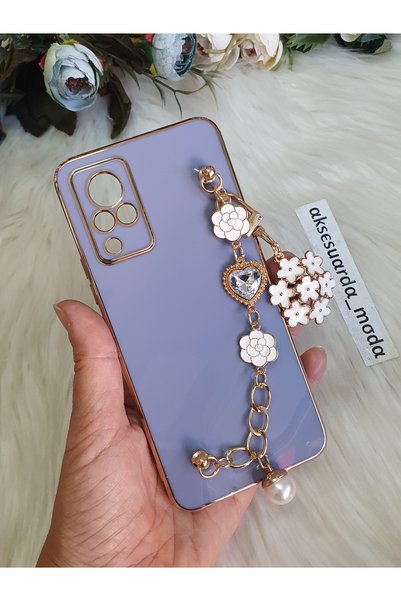 Aksesuarda Moda حافظة لامعة متوافقة مع هاتف VIVO V21 مزودة بفتحة يدوية مزخرفة...