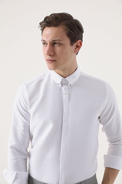 Twn Slim Fit White Dobby Shirt
