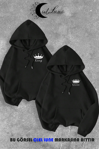 NEVERMIND Set de 2 hanorace cu glugă cu design special cu imprimeu Regele și ...