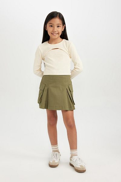 DeFacto Girl's Ribbed Cutout Crew Neck Long Sleeve T-Shirt D0705A824Au