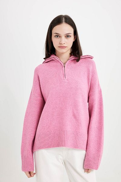 DeFacto Pulover supradimensionat, cu jumătate de fermoar, cu guler vertical, tricotaj A8180ax24wn