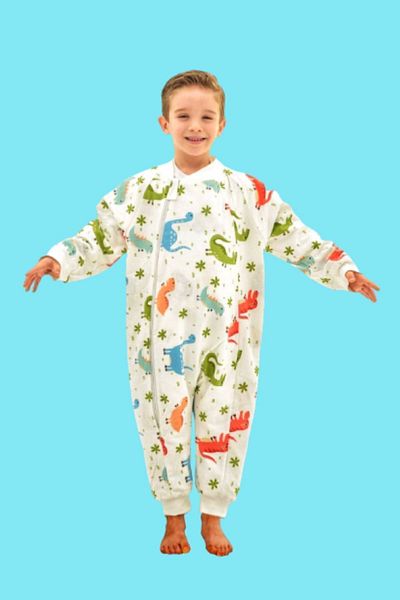 Happystore Organic Fiberless Winter Baby and kids Jumpsuit - Long Sleeve, Double Layer, 100% Cotton Flannel, Dinosaur