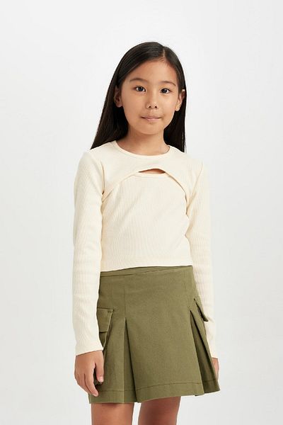 DeFacto Girl's Ribbed Cutout Crew Neck Long Sleeve T-Shirt D0705A824Au