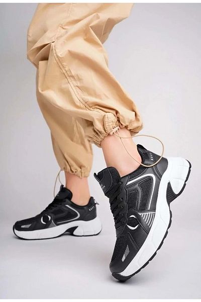 Kocamanlar Ayakkabı Lambırlent 7450 Thick Sole Sneaker Unisex Sports Shoes Black-white