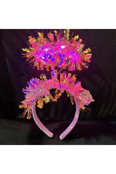Mu Art Pink Color Pink Luminous Tasseled Led Lighted Shiny Hologram Crown 25X12 cm