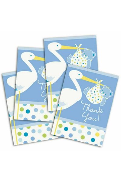 Ethab Ticaret Blue Color Baby Stork Baby Shower Thank You Envelope and Note Set 8 Pieces