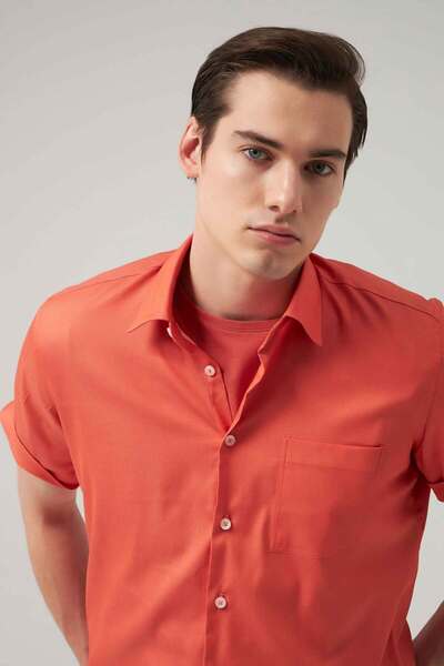 D'S Damat Πουκάμισο Ds Damat Regular Fit Πορτοκαλί Απλό Easy Iron