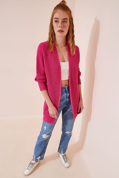 Lovelyİstanbul Cardigan de tricotaj de bază Selanik tricot ROZ ÎNCHIS LYG0004
