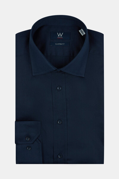 W Collection LACİVERT SATEN KLASİK GÖMLEK