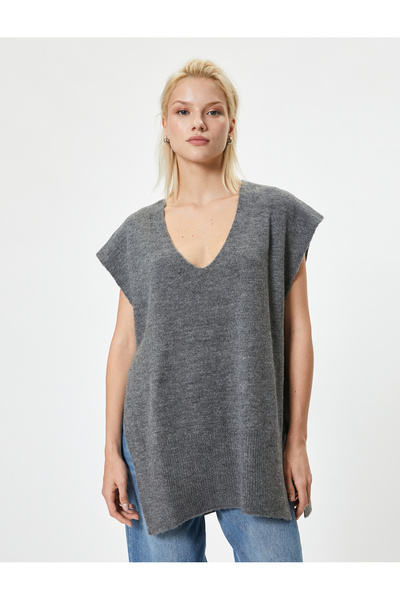 Koton Side Tied Sleeveless V-Neck Long Knitwear Sweater