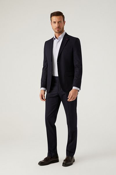 D'S Damat Navy BlueSlimFit ViscoseMonoCollar Suit