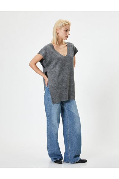Koton Side Tied Sleeveless V-Neck Long Knitwear Sweater