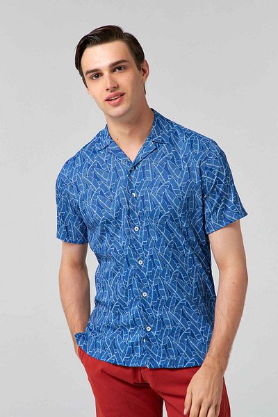 Twn Μπλε Navy Slim Fit εμπριμέ πουκάμισο