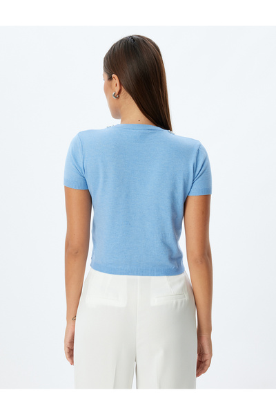 Koton Pulover din tricotaj cu detaliu de piatră cu guler rotund - mânecă scurtă