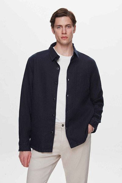 D'S Damat Тъмносиньо яке-риза Ds Damat Comfort Fit, 100% лен
