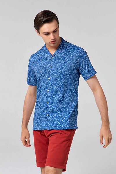 Twn Μπλε Navy Slim Fit εμπριμέ πουκάμισο