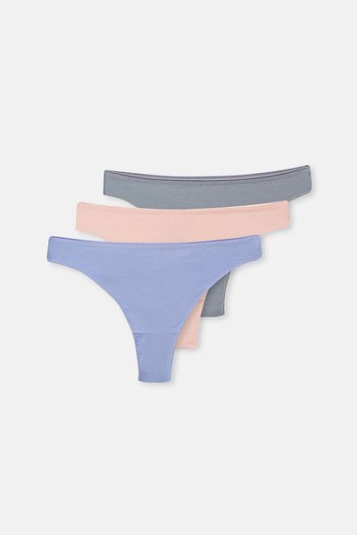 Dagi Grau-lila-weiches rosa 3-teiliges, einfarbiges Tang-Höschen für Damen