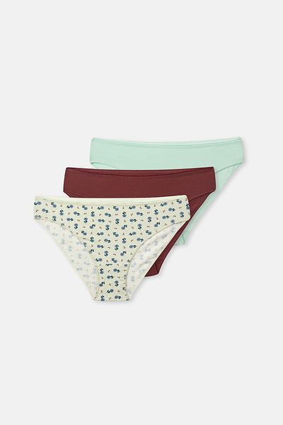 Dagi Dusty Rose-Mint 3-teiliges, gemustertes Breif-Höschen für Damen