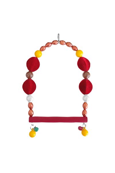 WESBUM STORE Burgundy Velvet Beaded Bird Swing with Perch 10-16 Cm