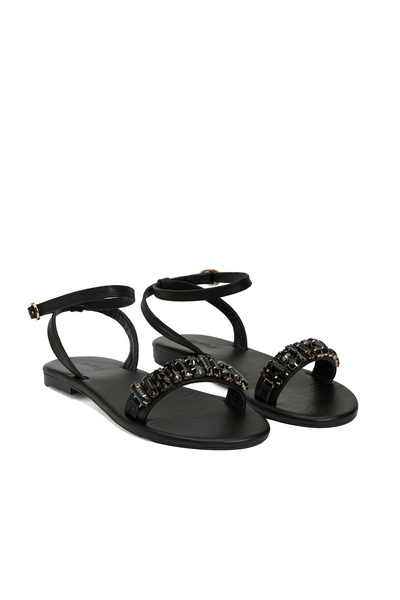 Network Siyah Kadın Deri Sandalet