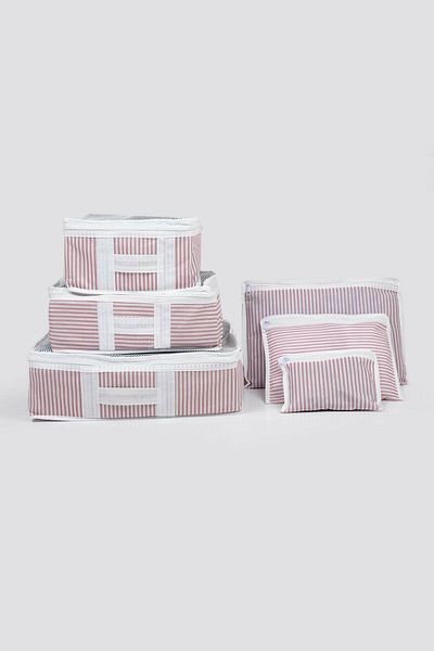 K&A 6 Piece Suitcase Organizer Set - Pink White Striped
